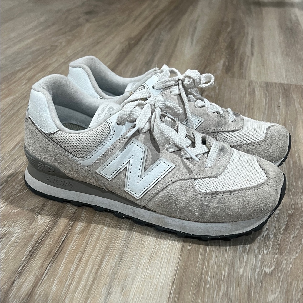 New Balance 574 Light Tan and White Sneakers